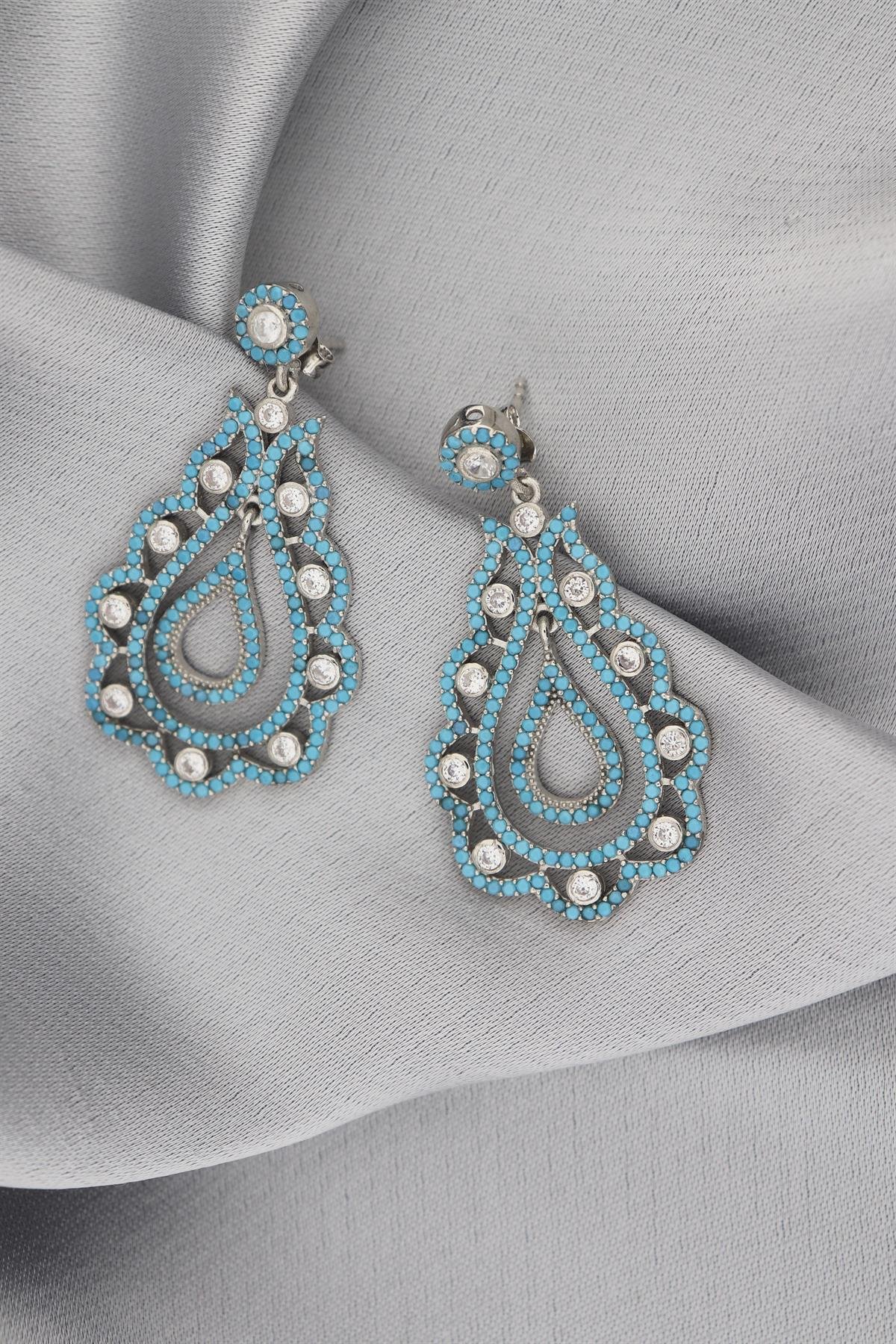 925 Ayar Gümüş Firuze Taşlı Tasarım Küpe 