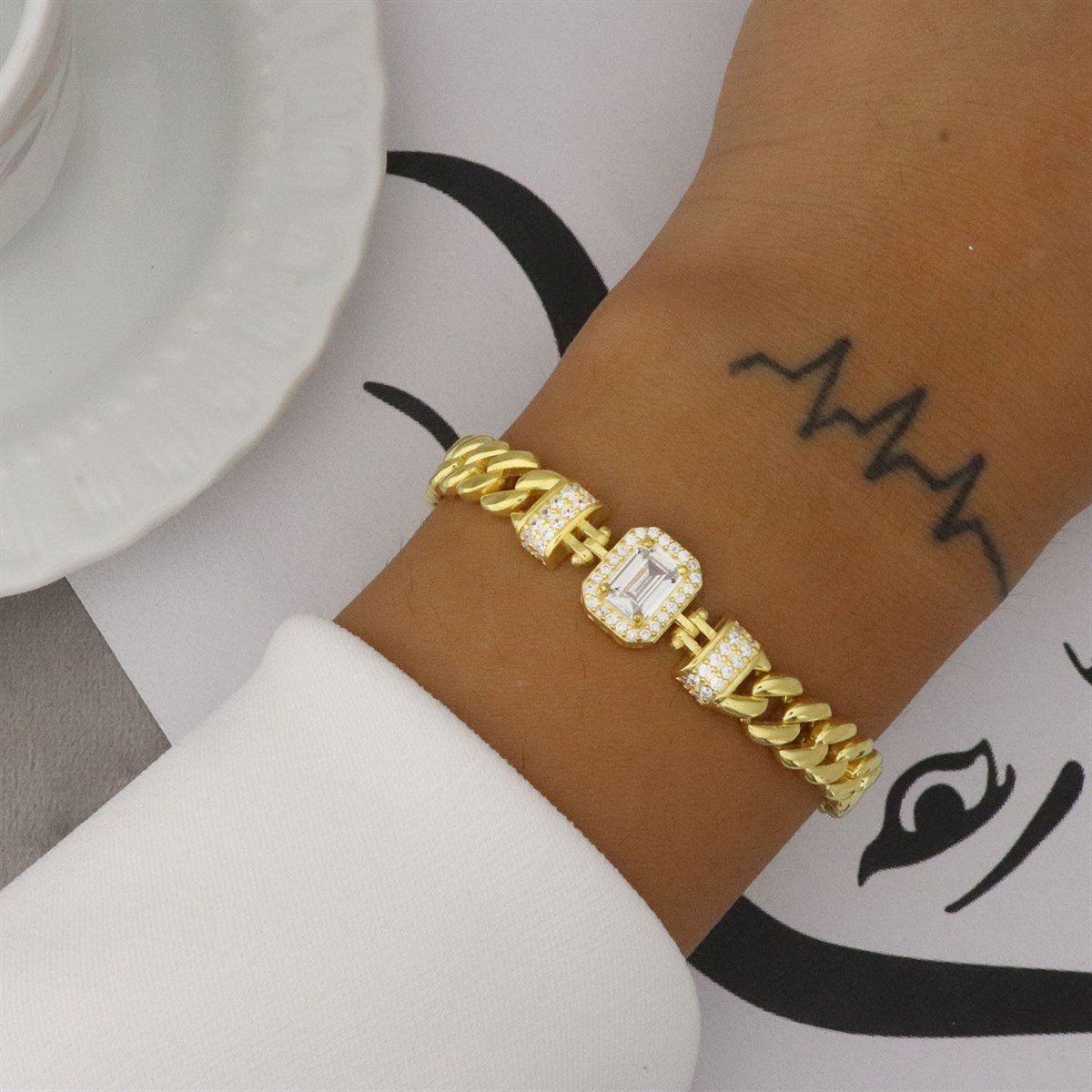 925 ayar Gümüş Gold Baget Gurmet Bileklik