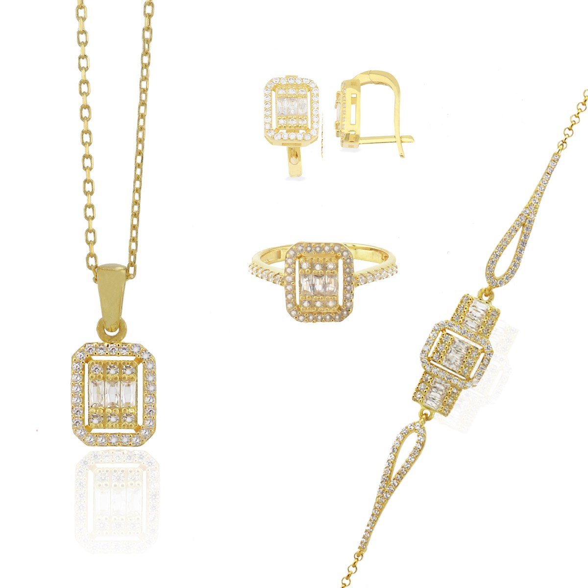 925 Ayar Gümüş Gold Baget Set