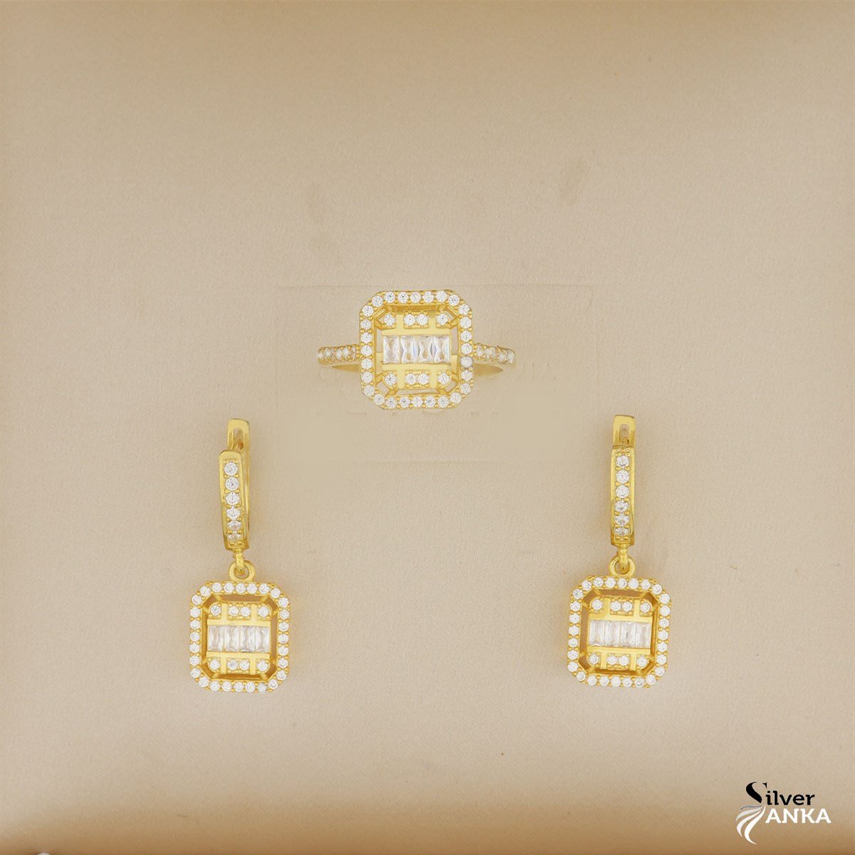 925 Ayar Gümüş Gold Baget Şık Set