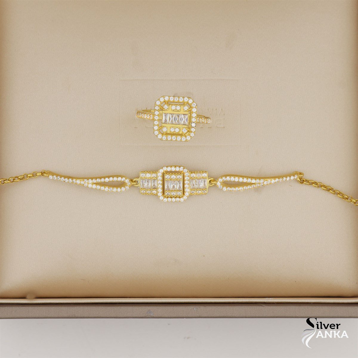 925 Ayar Gümüş Gold Baget Taşlı Set