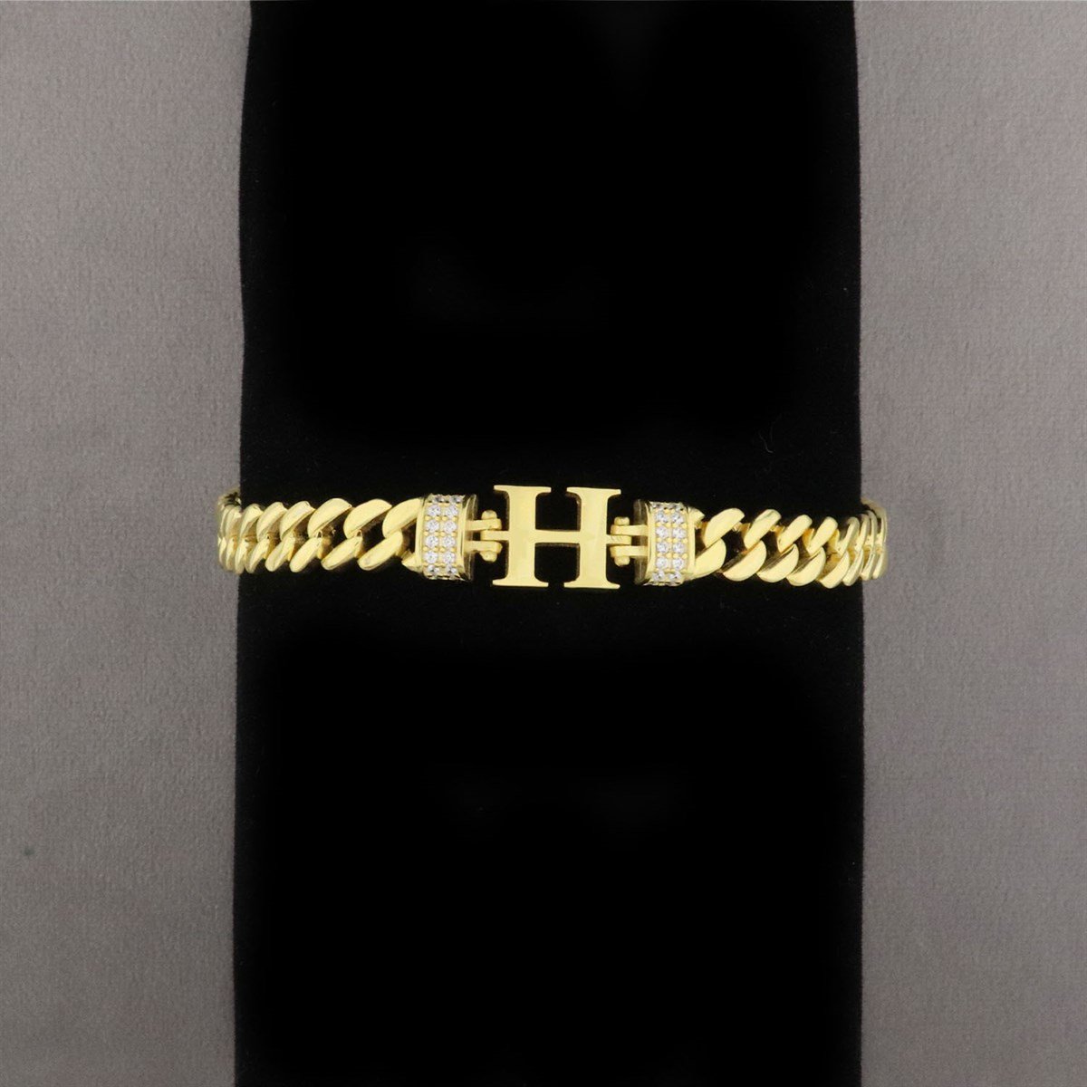 925 Ayar Gümüş Gold H Harfi Bileklik