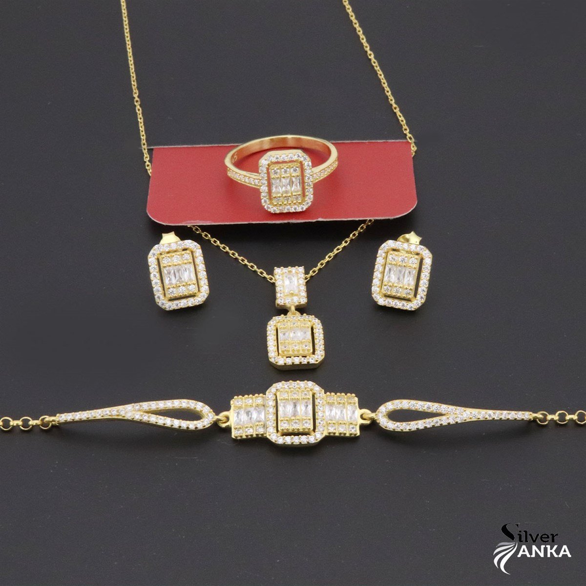 925 Ayar Gümüş Gold Zarif Baget Set