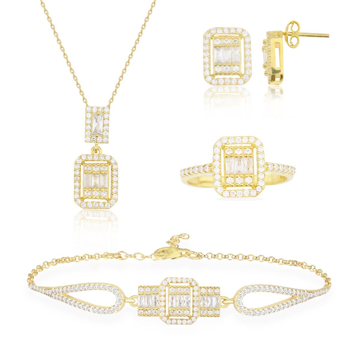 925 Ayar Gümüş Gold Zarif Baget Set