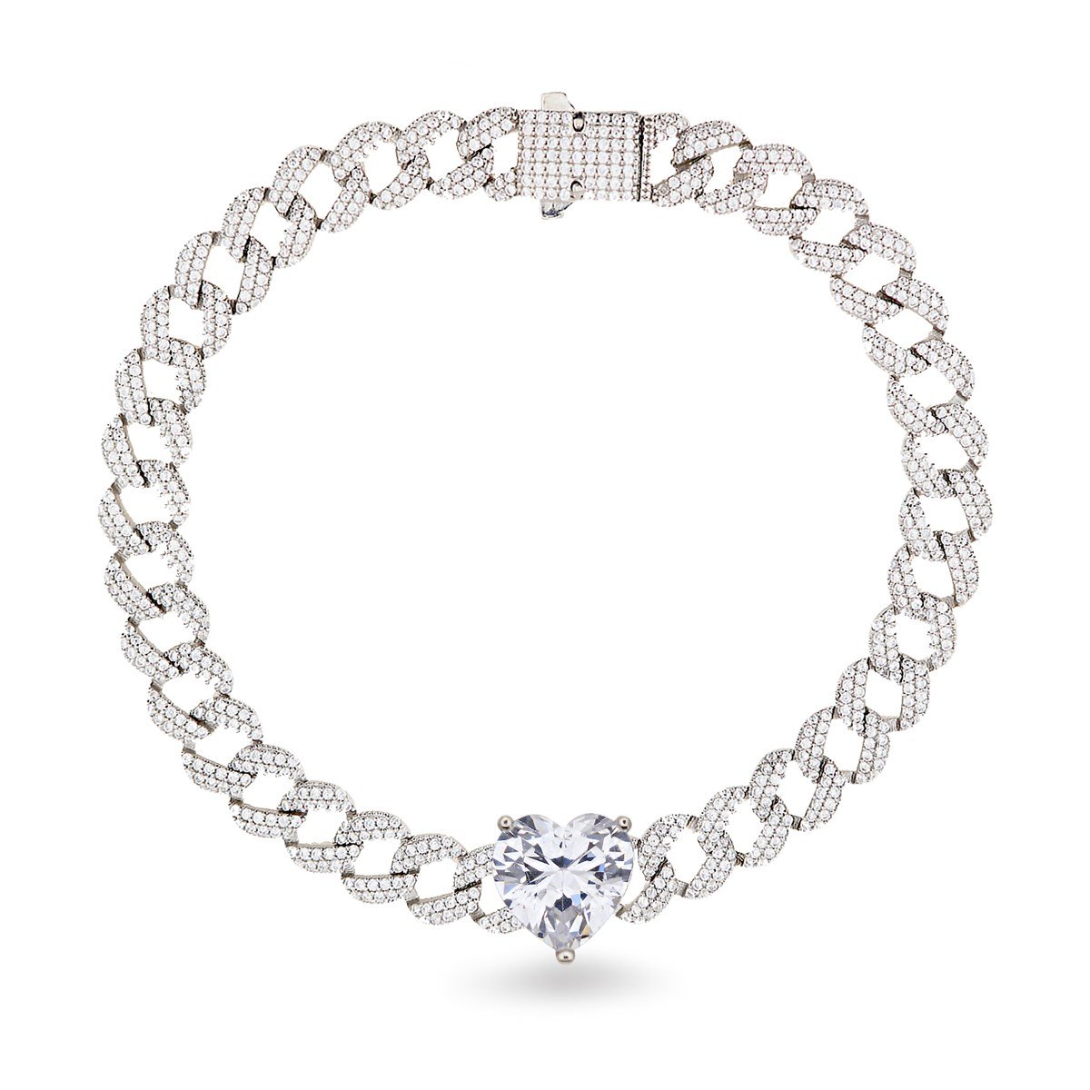 925 Ayar Gümüş Gurmet Zincir Kalp Detay Rodyumlu Gümüş Bileklik