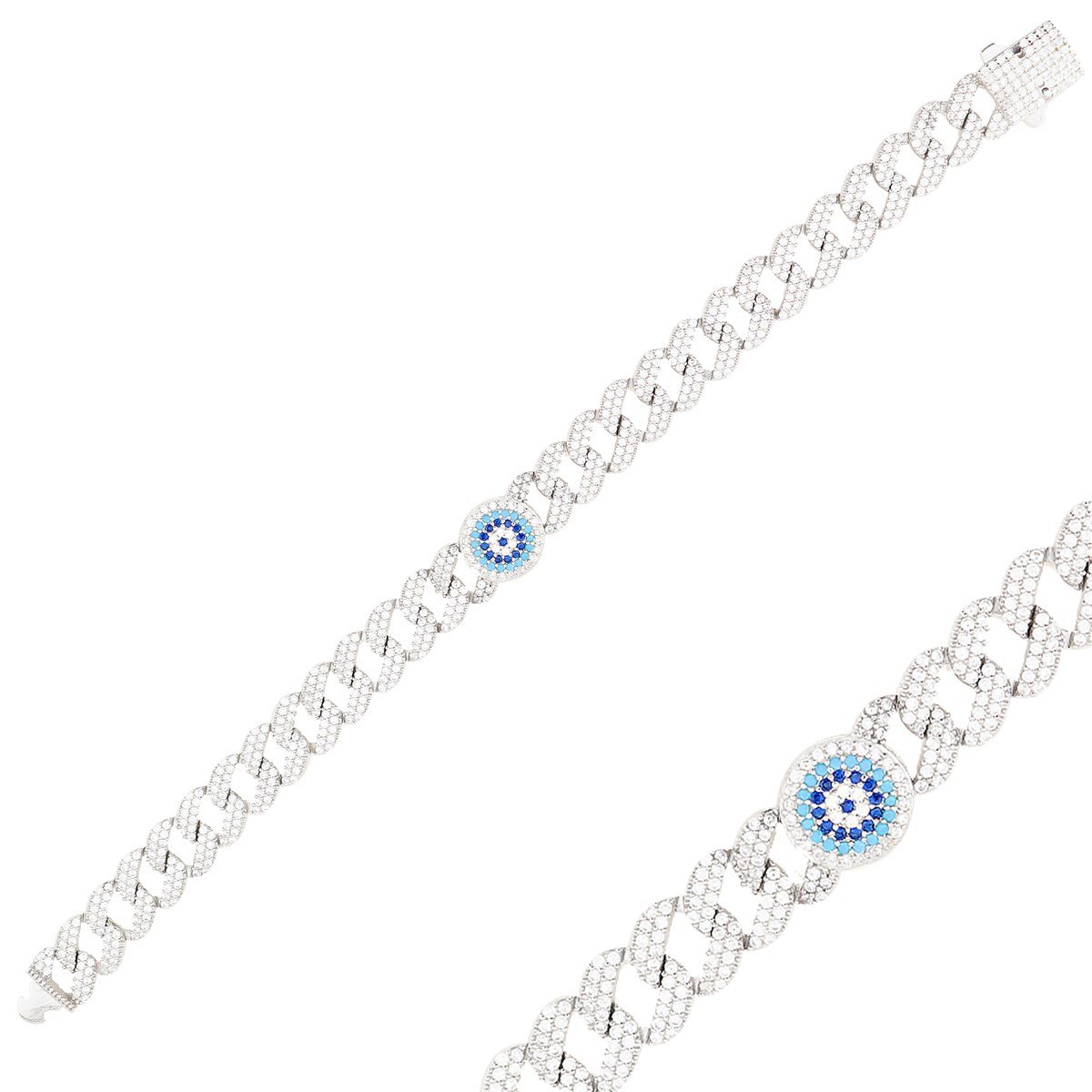 925 Ayar Gümüş Gurmet Zincir Nazar Detay Bileklik