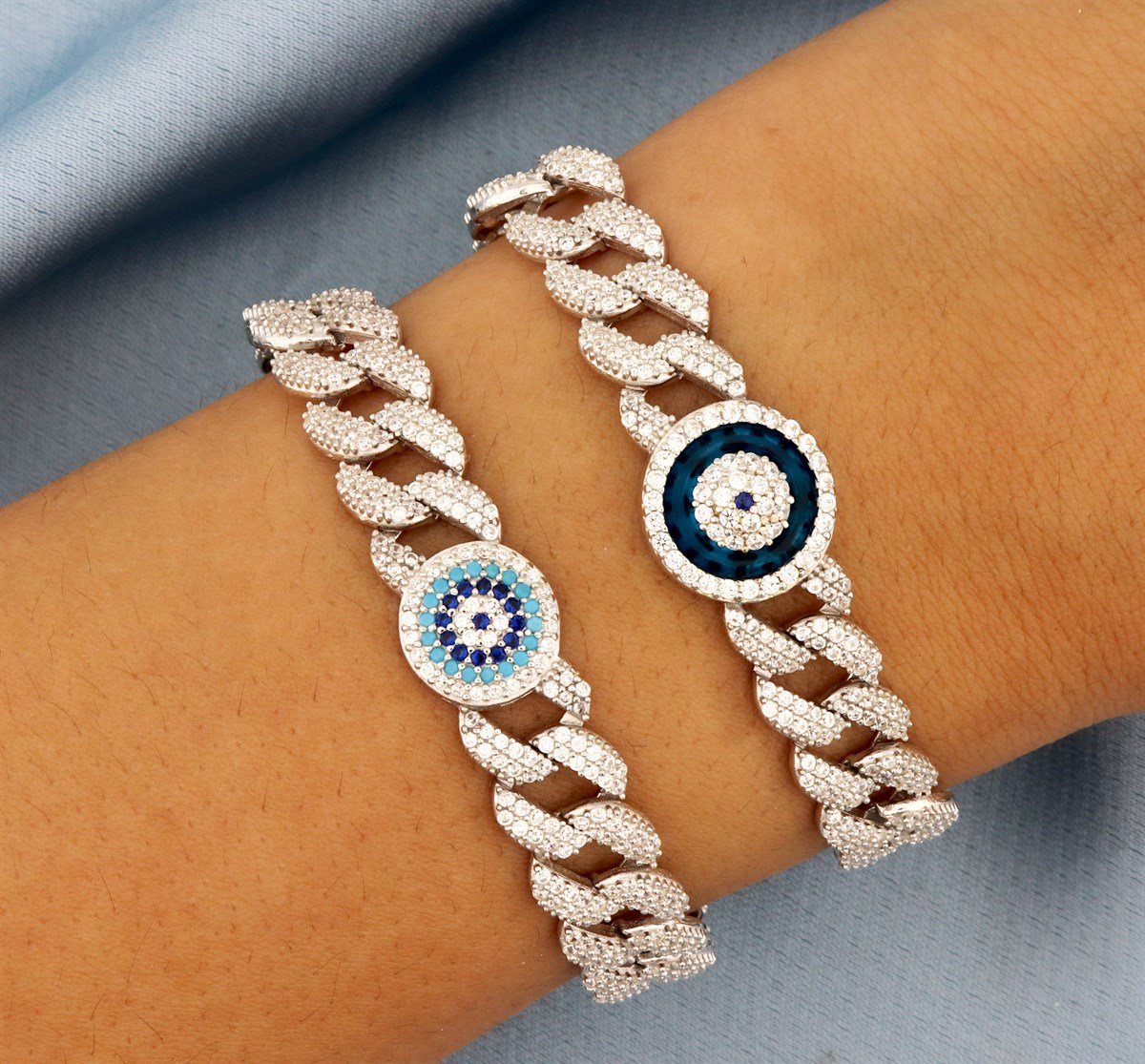 925 Ayar Gümüş Gurmet Zincir Nazar Detay Bileklik