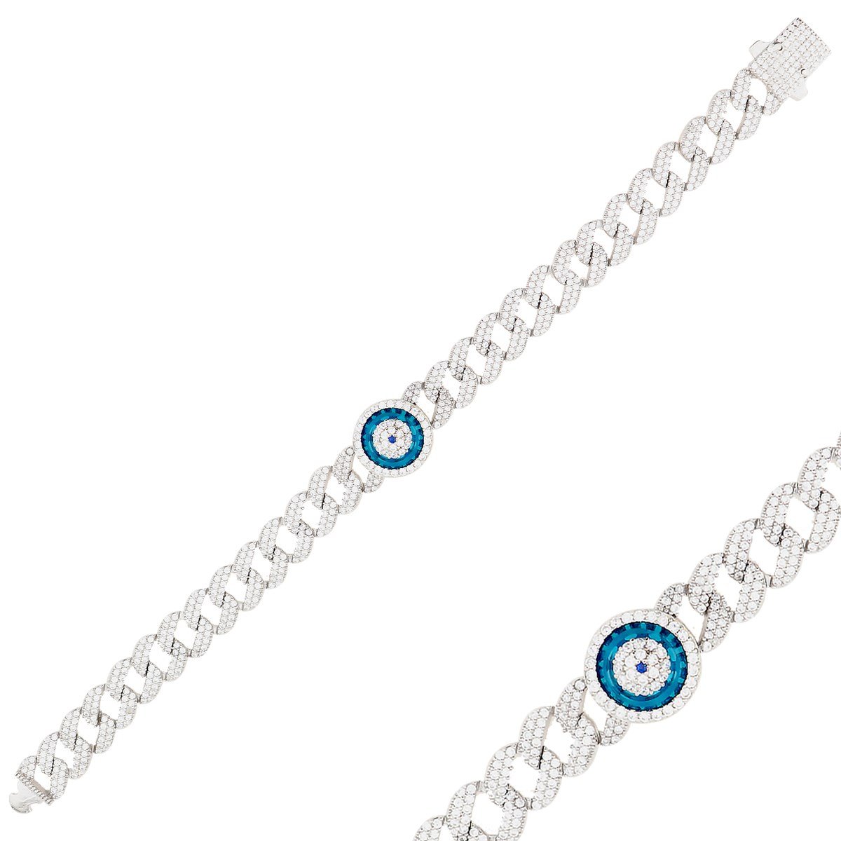 925 Ayar Gümüş Gurmet Zincir Nazar Detay Bileklik