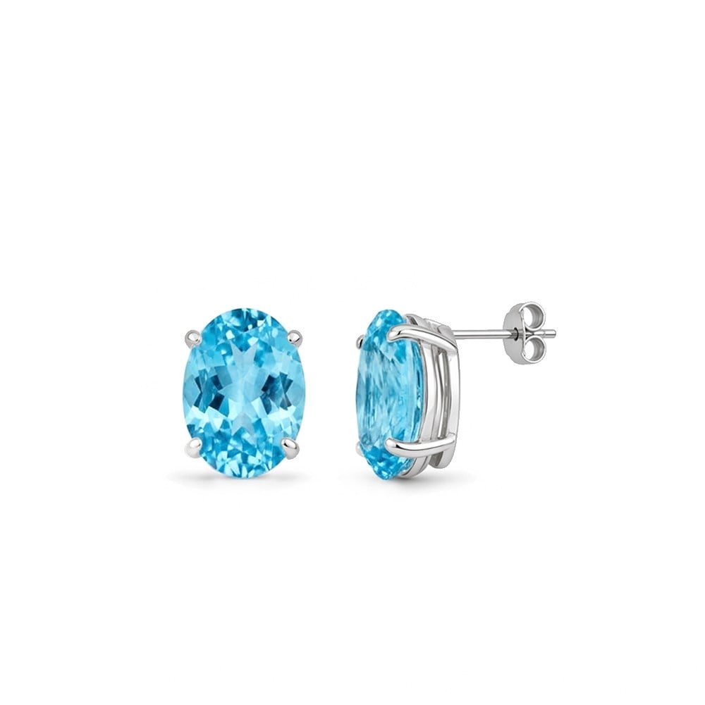 925 Ayar Gümüş Ice Cut Aqua Oval Taşlı Küpe