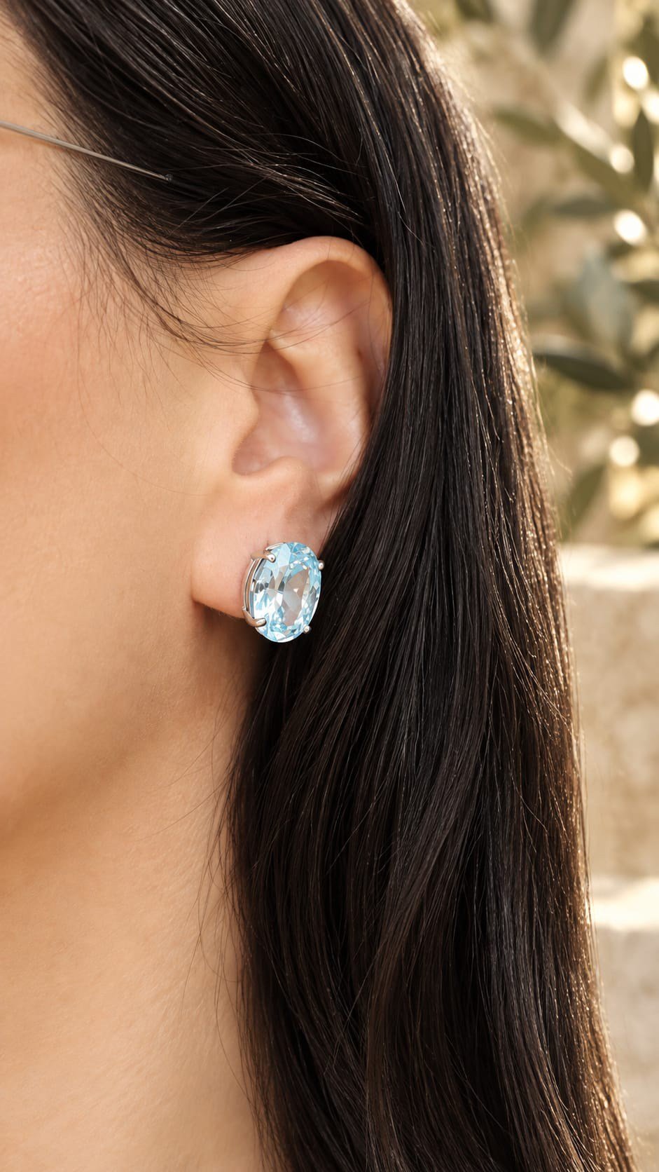 925 Ayar Gümüş Ice Cut Aqua Oval Taşlı Küpe