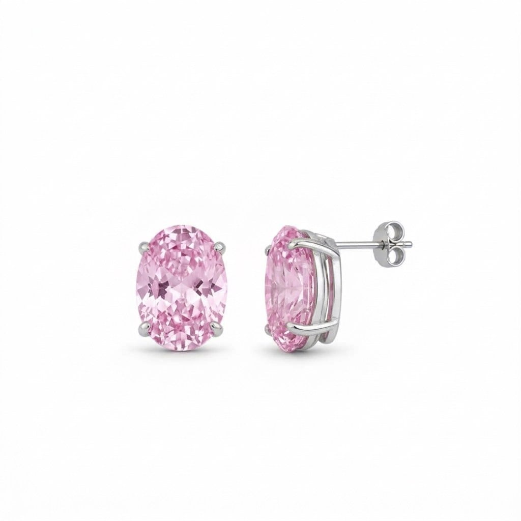 925 Ayar Gümüş Ice Cut Pembe Oval Taşlı Küpe