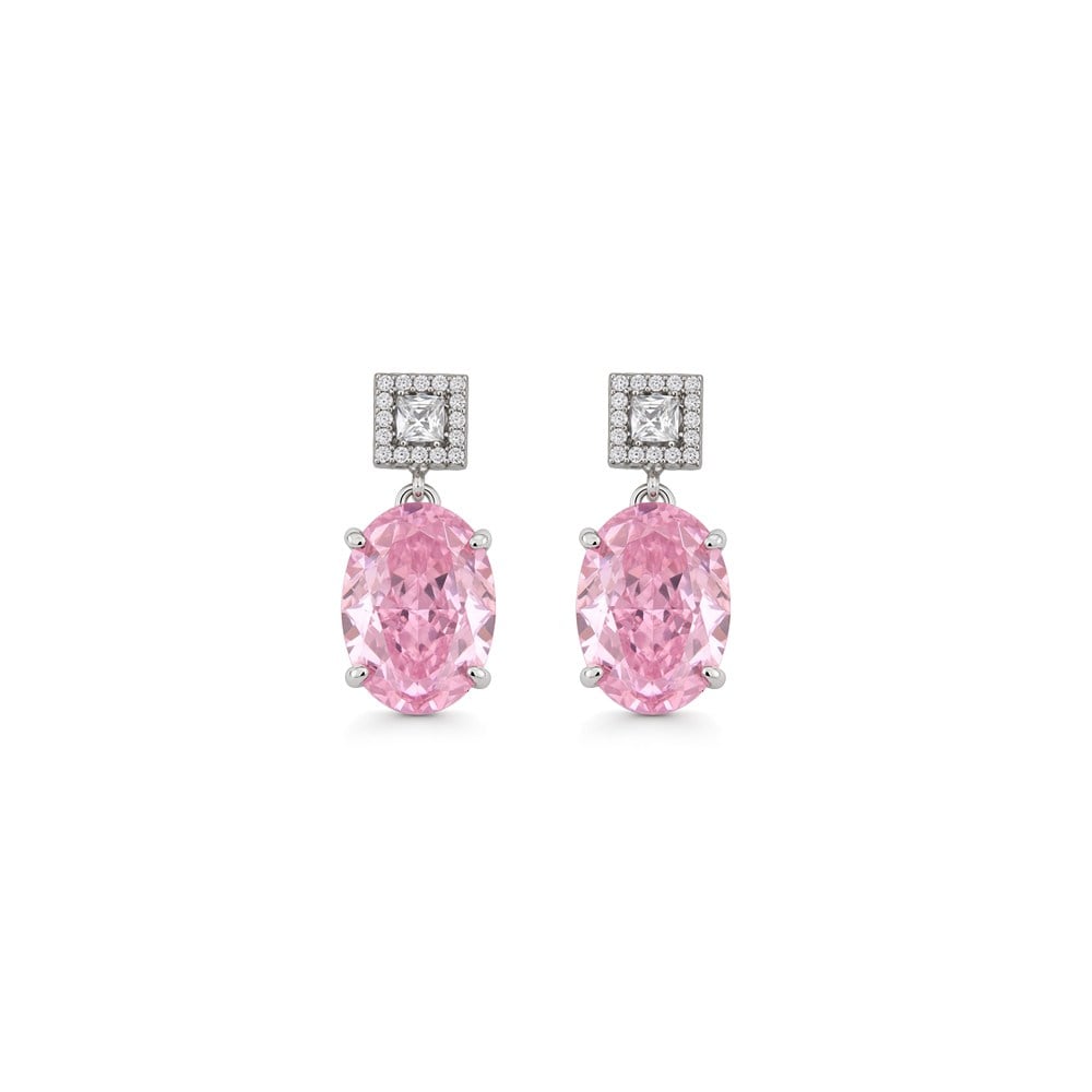 925 Ayar Gümüş Ice Cut Pembe Oval Taşlı Küpe