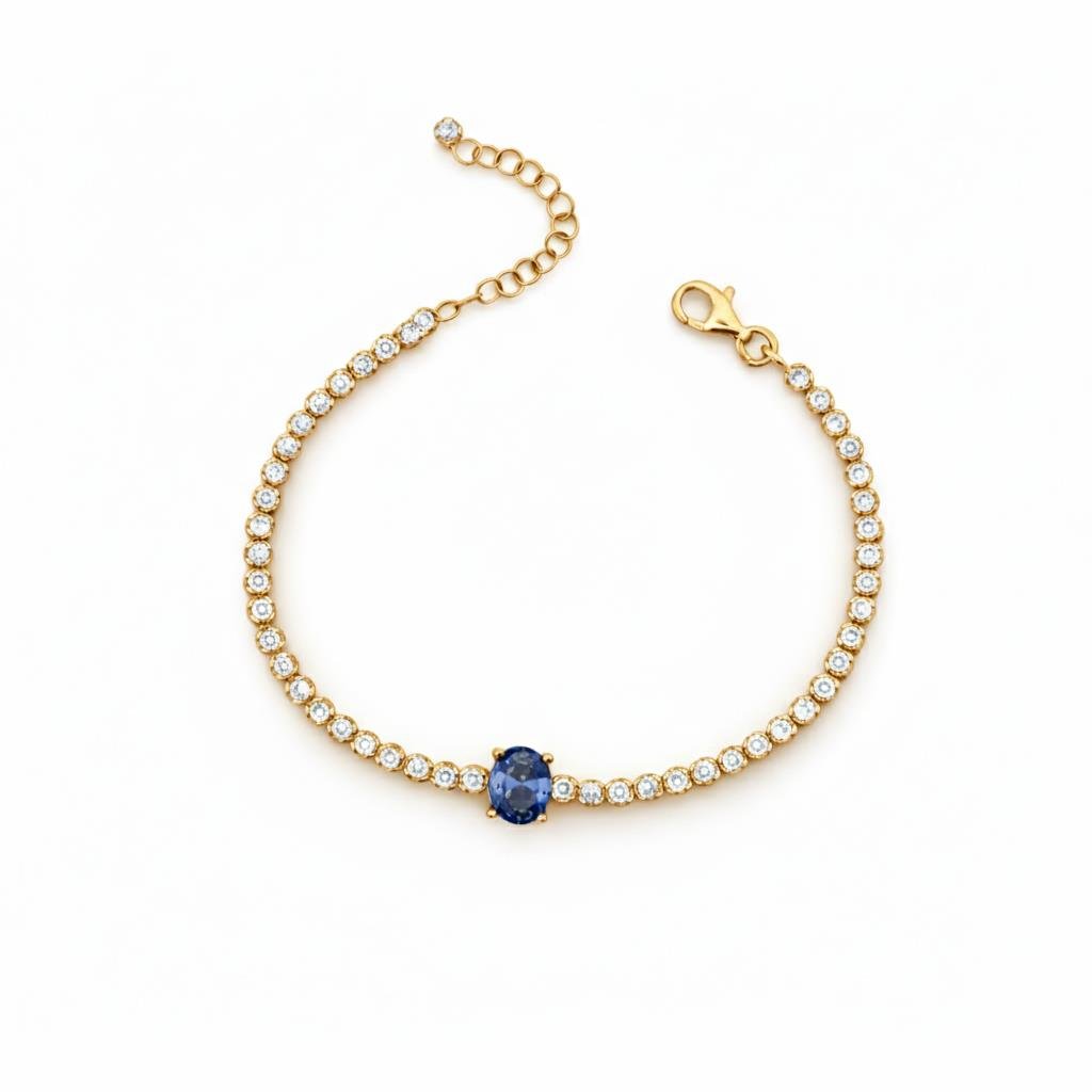 925 Ayar Gümüş Işıltılı Oval Blue Topaz Taşlı Tenis Bileklik