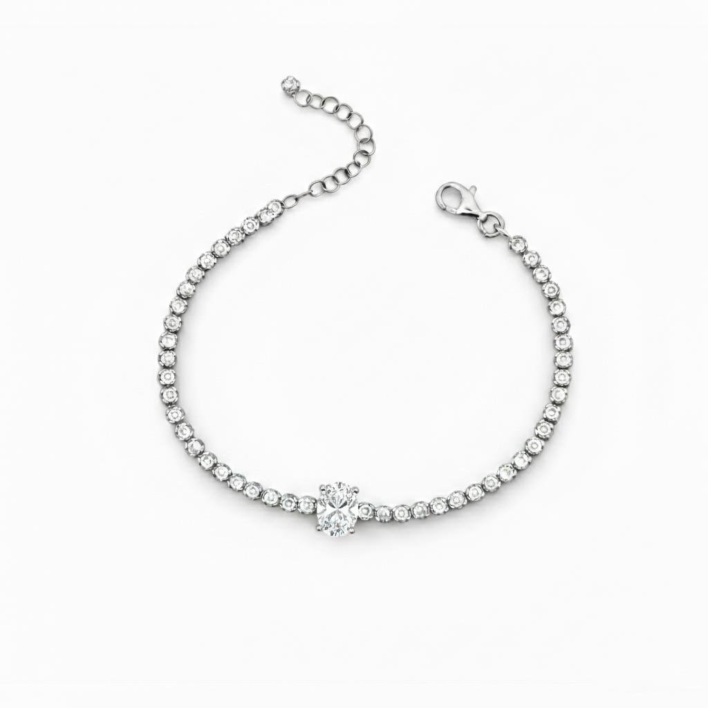 925 Ayar Gümüş Işıltılı Oval Taşlı Tenis Bileklik