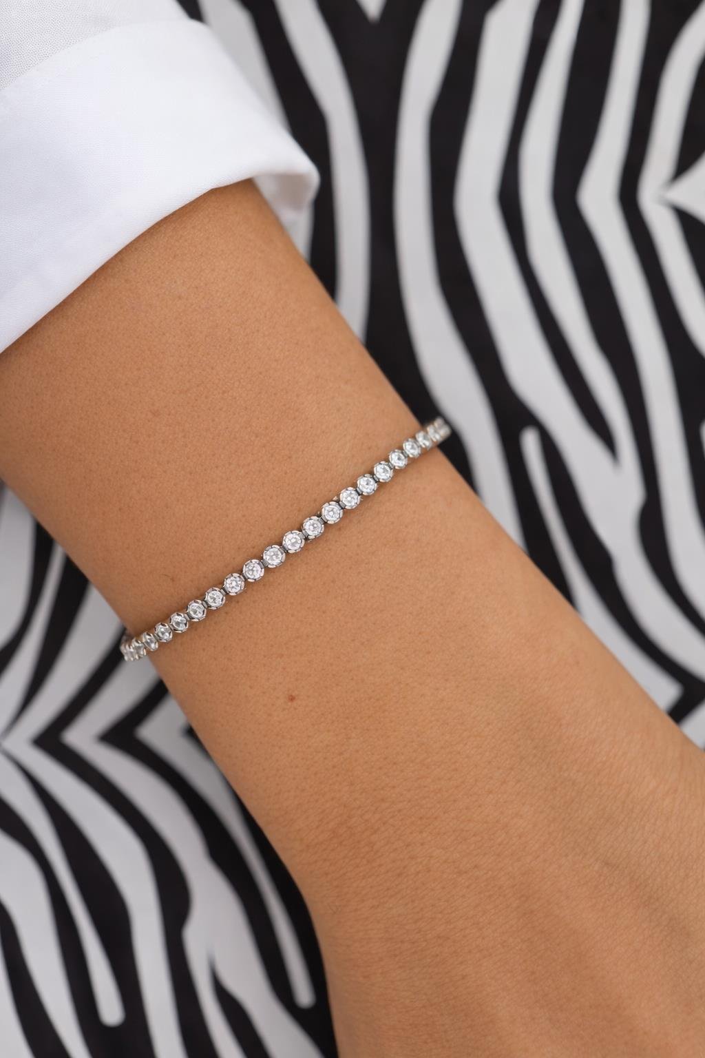 925 Ayar Gümüş Işıltılı Tenis Bileklik - 2.8 mm Su Yolu Bileklik