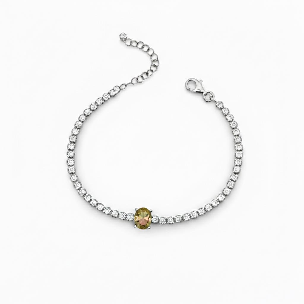 925 Ayar Gümüş Işıltılı Zultanit Oval Taşlı Tenis Bileklik