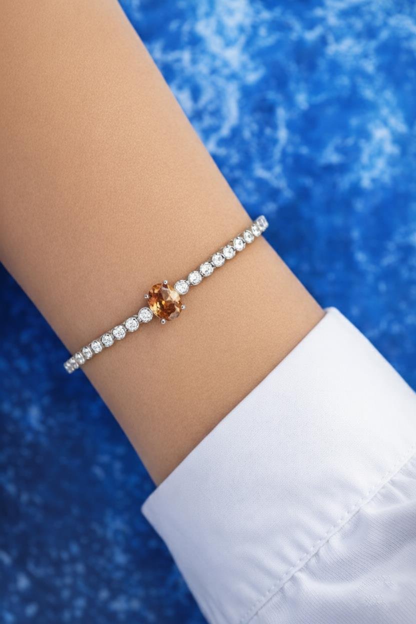 925 Ayar Gümüş Işıltılı Zultanit Oval Taşlı Tenis Bileklik