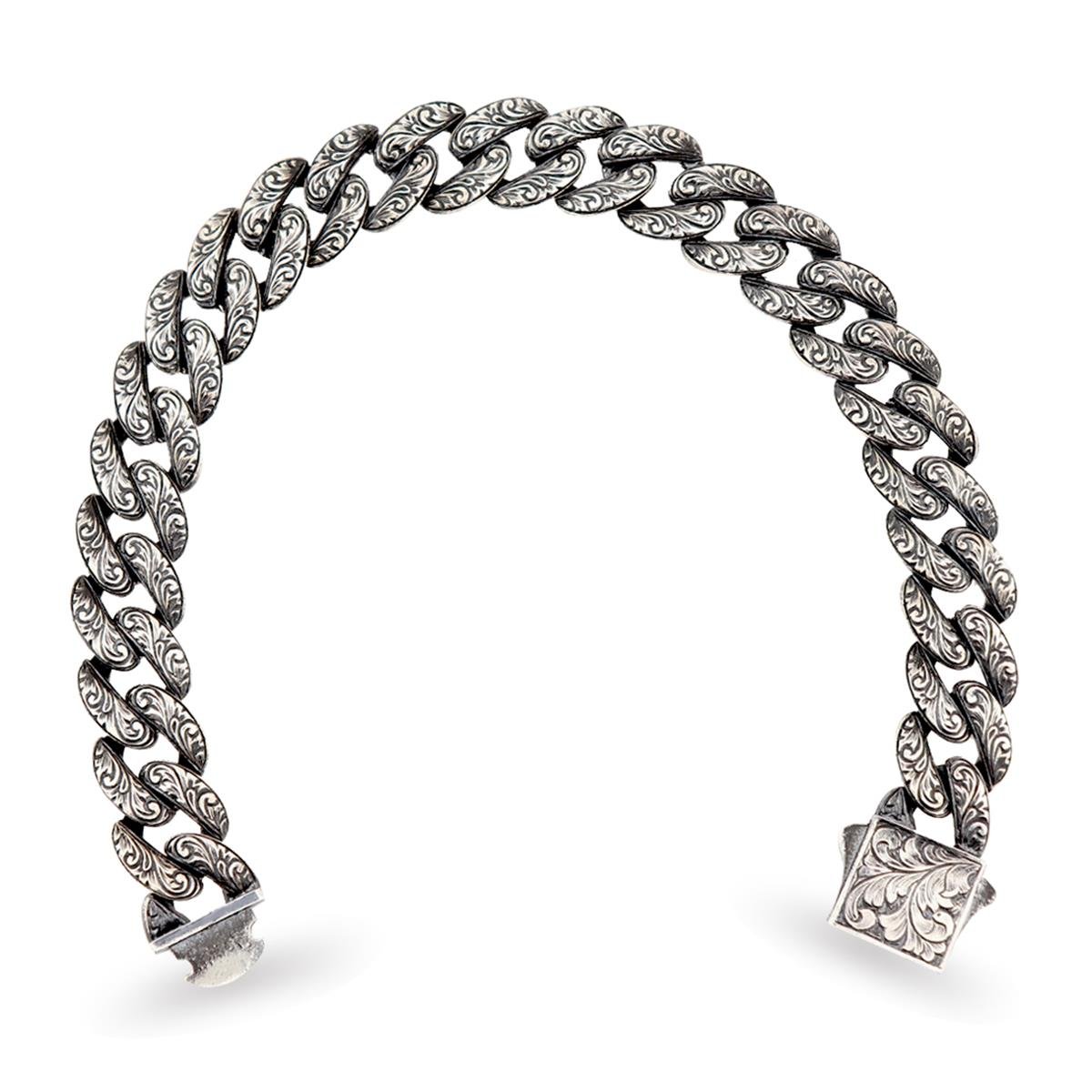 925 Ayar Gümüş Kalmekar İşlemeli Kalın Gurmet Zincir Bileklik