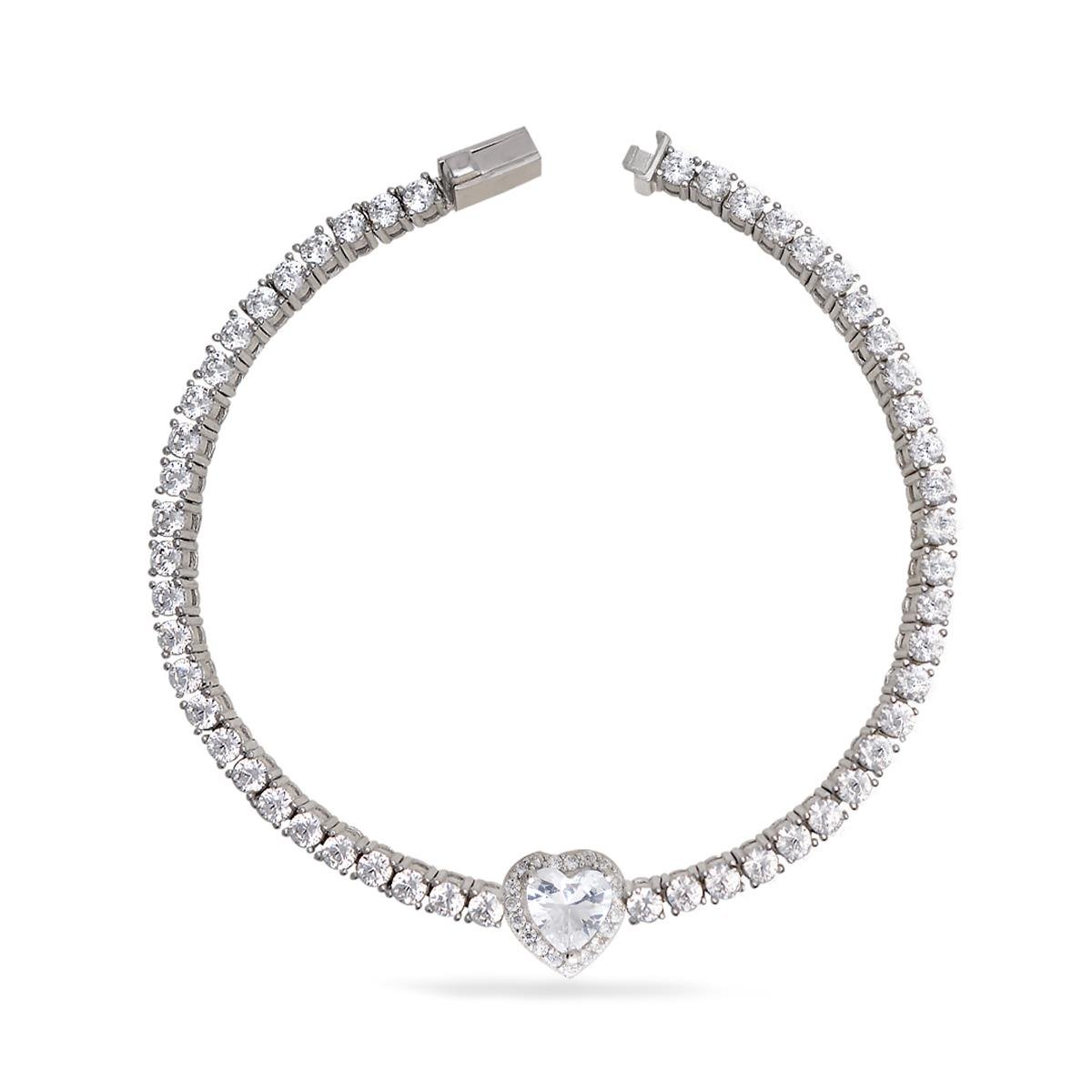 925 Ayar Gümüş Kalp Detaylı Su Yolu Gümüş Bileklik