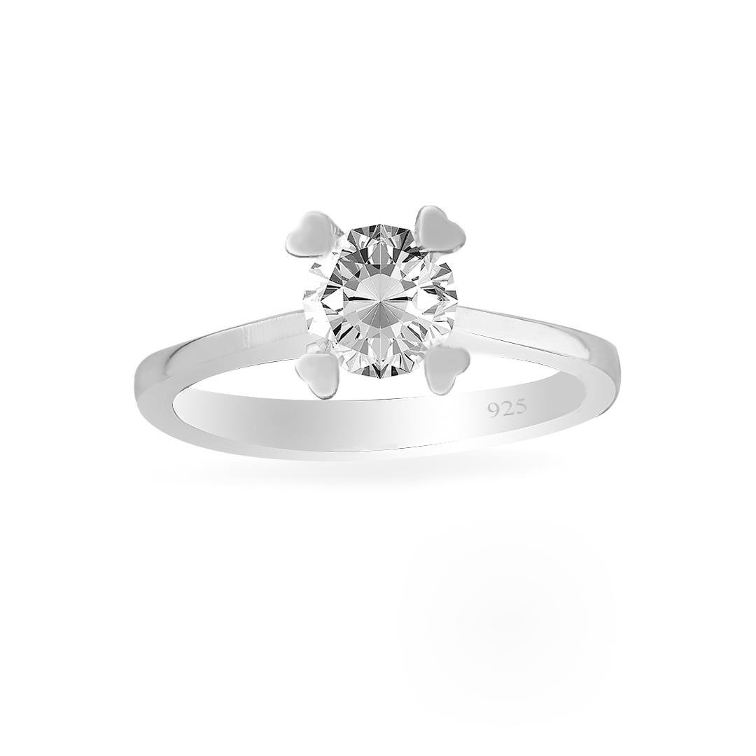 925 Ayar Gümüş Kalp Detaylı Tektaş Takı Seti