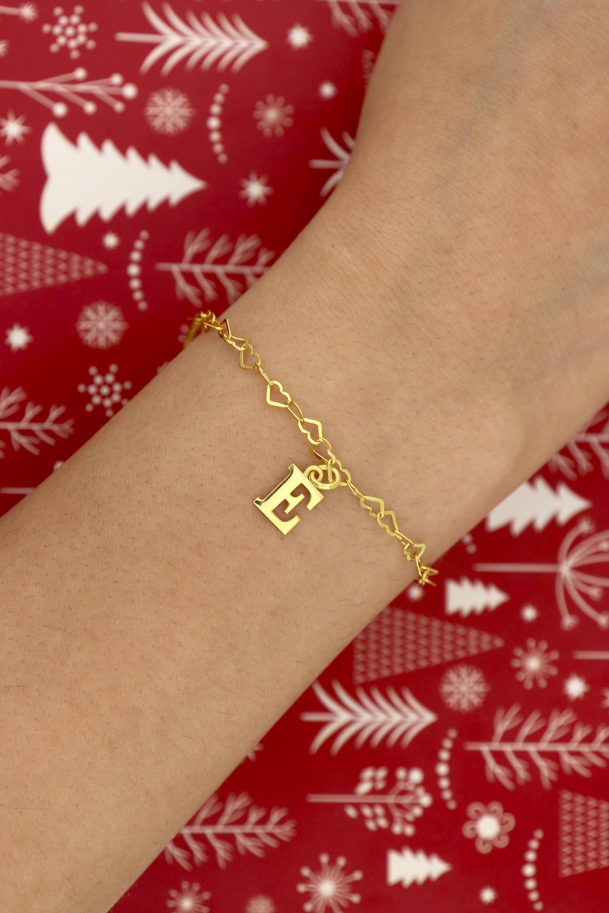 925 Ayar Gümüş Kalp Zincirli Harf Bileklik