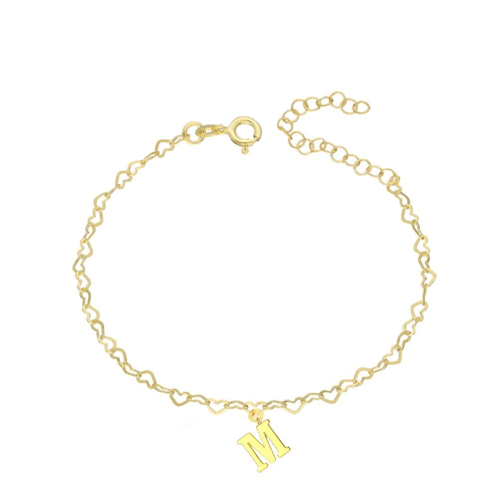 925 Ayar Gümüş Kalp Zincirli Harf Bileklik