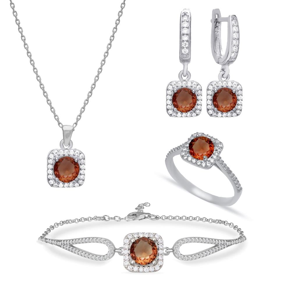 925 Ayar Gümüş Kare Zultanit Taşlı Takı Seti