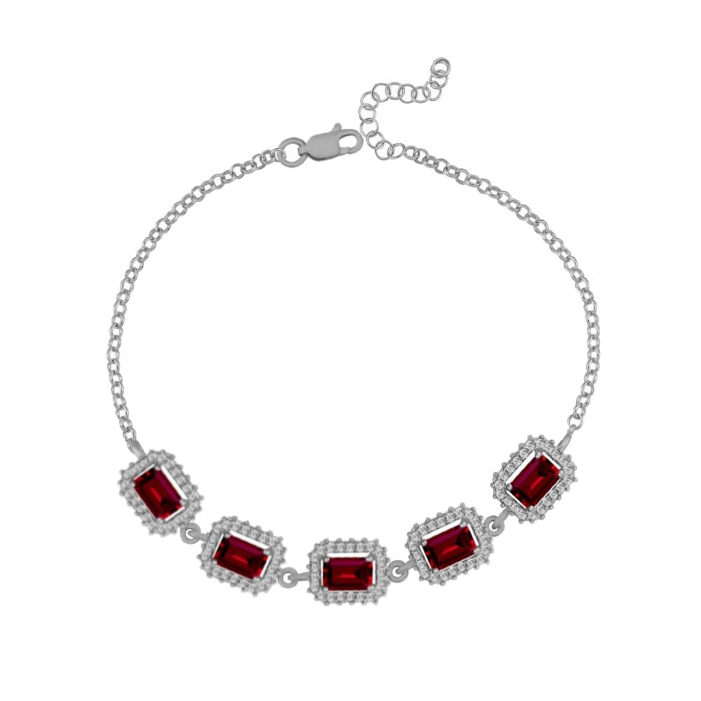 925 Ayar Gümüş Kırmızı Baget Taşlı Anturaj Bileklik