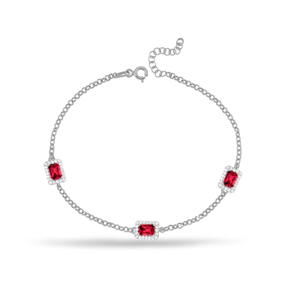 925 Ayar Gümüş Kırmızı Baget Taşlı Bileklik