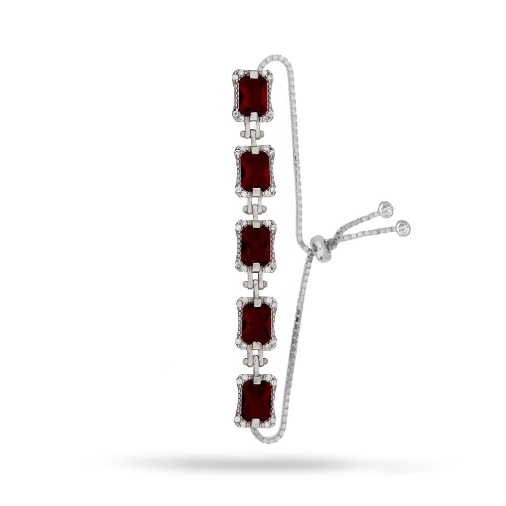 925 Ayar Gümüş Kırmızı Baget Taşlı  Bileklik