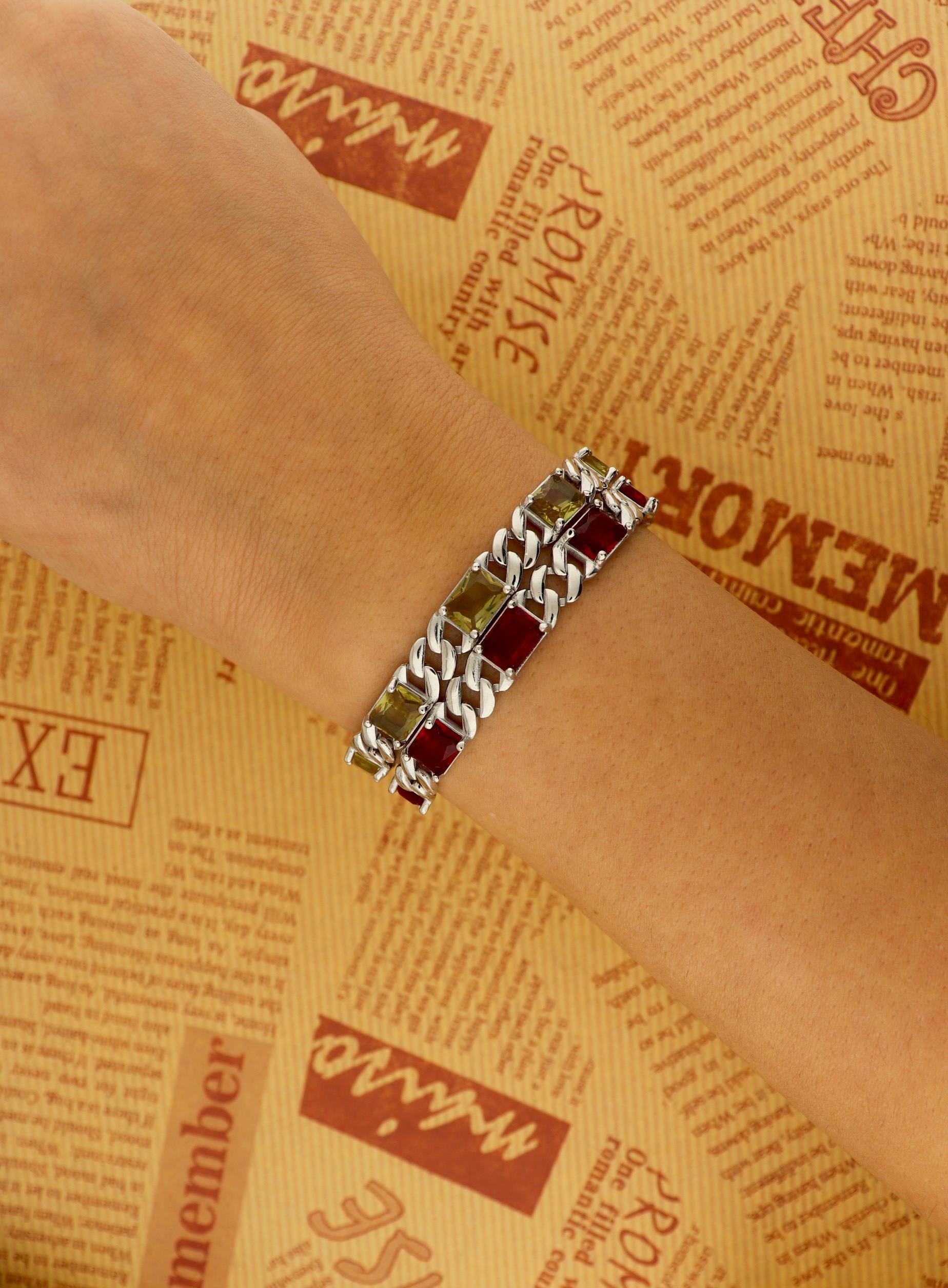 925 Ayar Gümüş Kırmızı Baget Taşlı Gurmet Bileklik