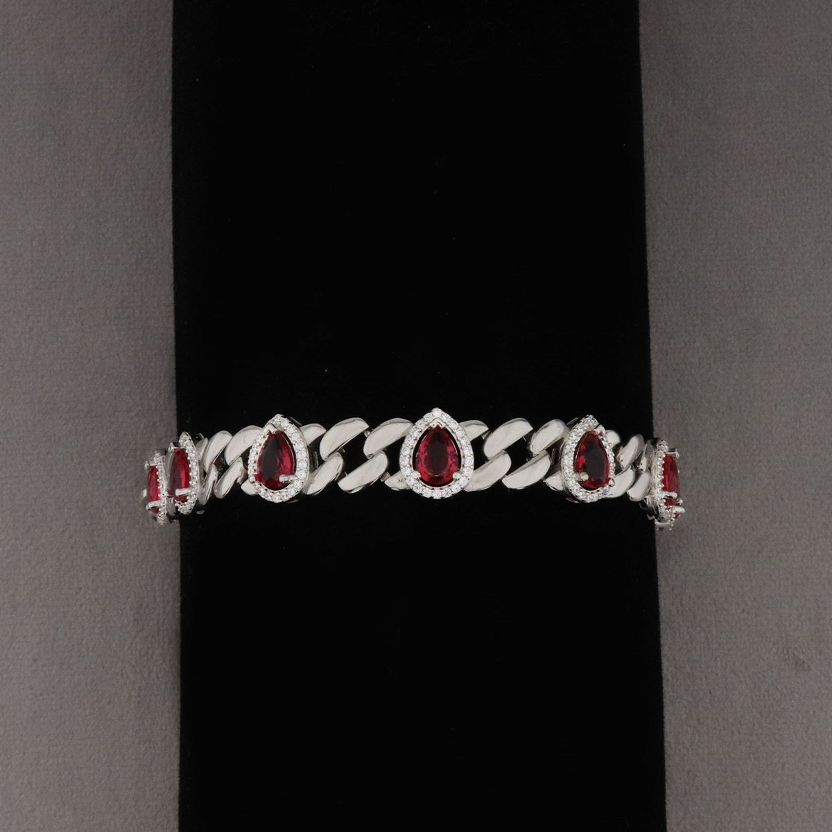 925 Ayar Gümüş Kırmızı Damla Desen Şık Bileklik