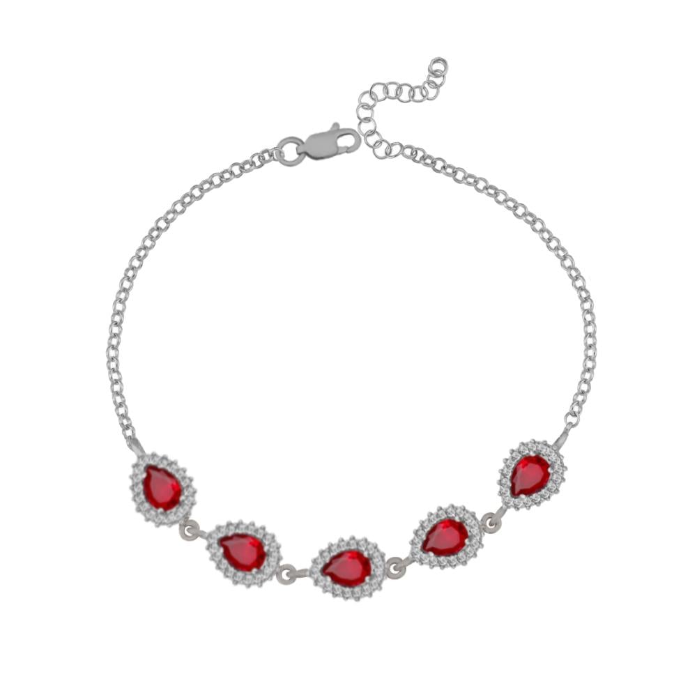 925 Ayar Gümüş Kırmızı Damla Taşlı Anturaj Bileklik