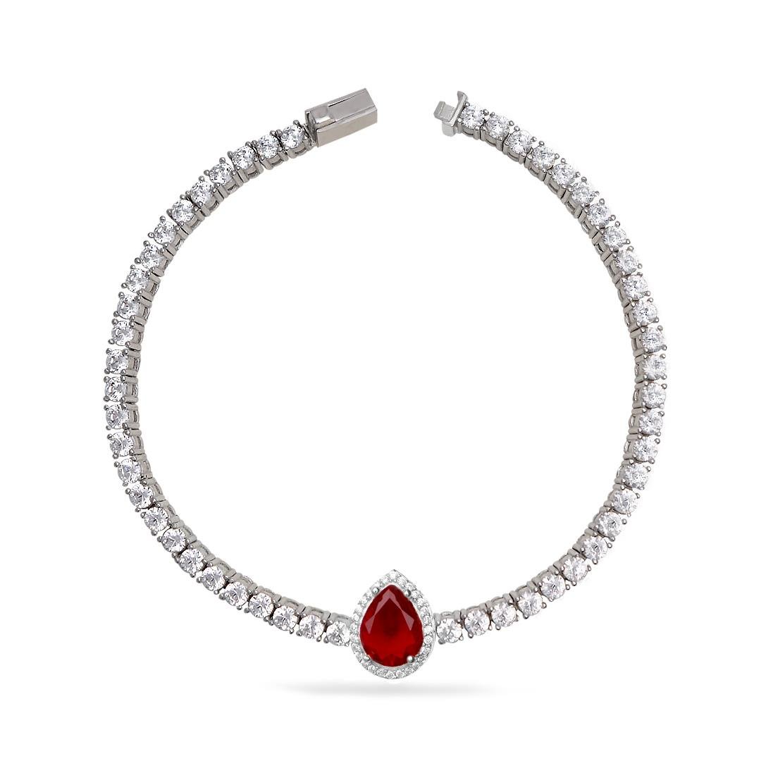 925 Ayar Gümüş Kırmızı Damla Taşlı Su Yolu Bileklik