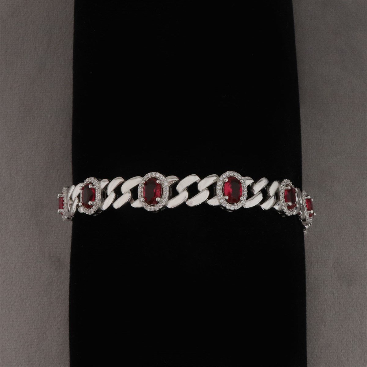 925 Ayar Gümüş Kırmızı Oval Desen Şık Bileklik