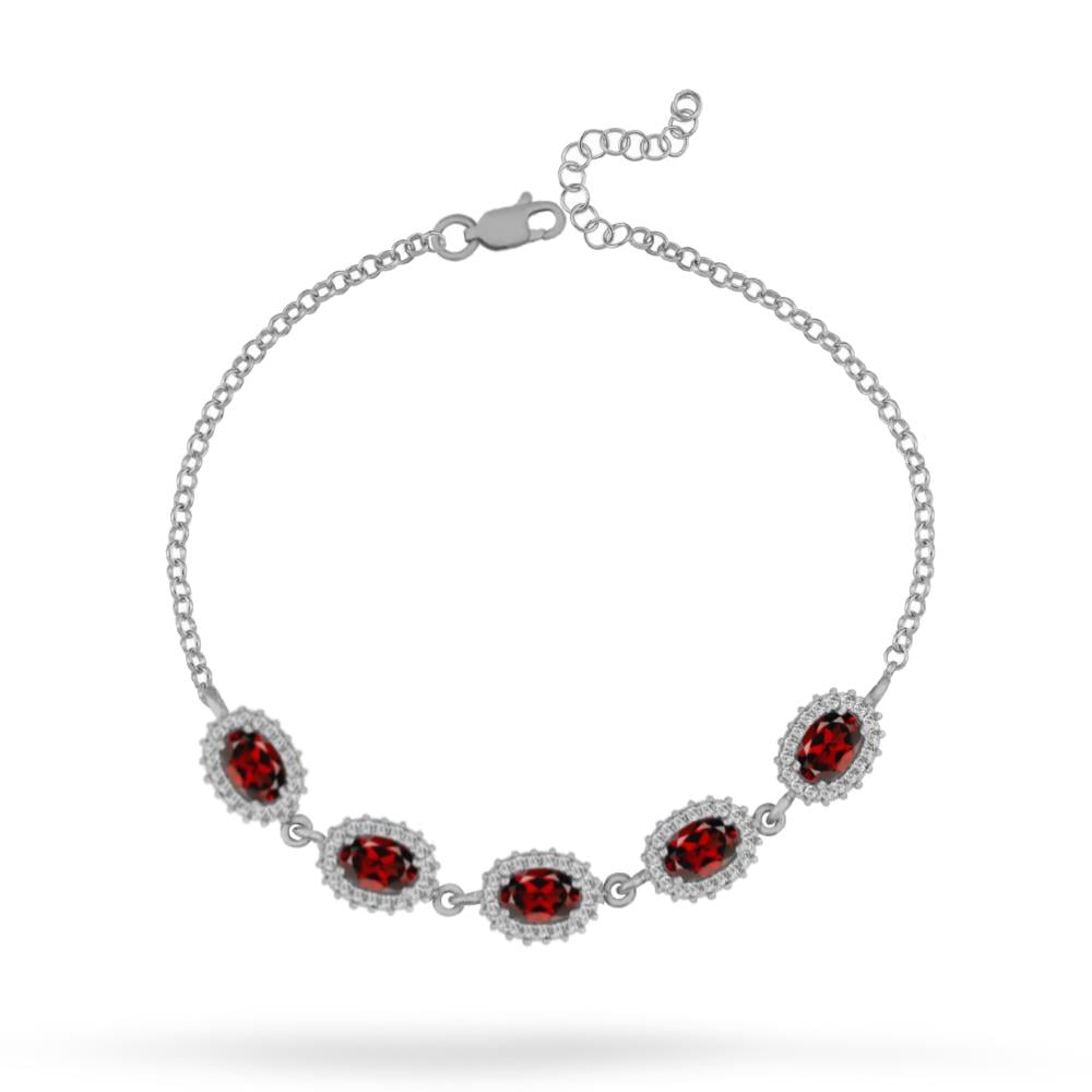 925 Ayar Gümüş Kırmızı Oval Taşlı Anturaj Bileklik