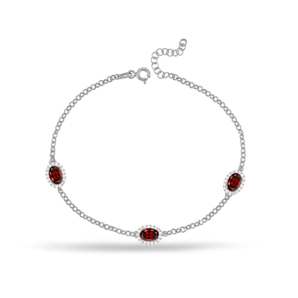 925 Ayar Gümüş Kırmızı Oval Taşlı Bileklik