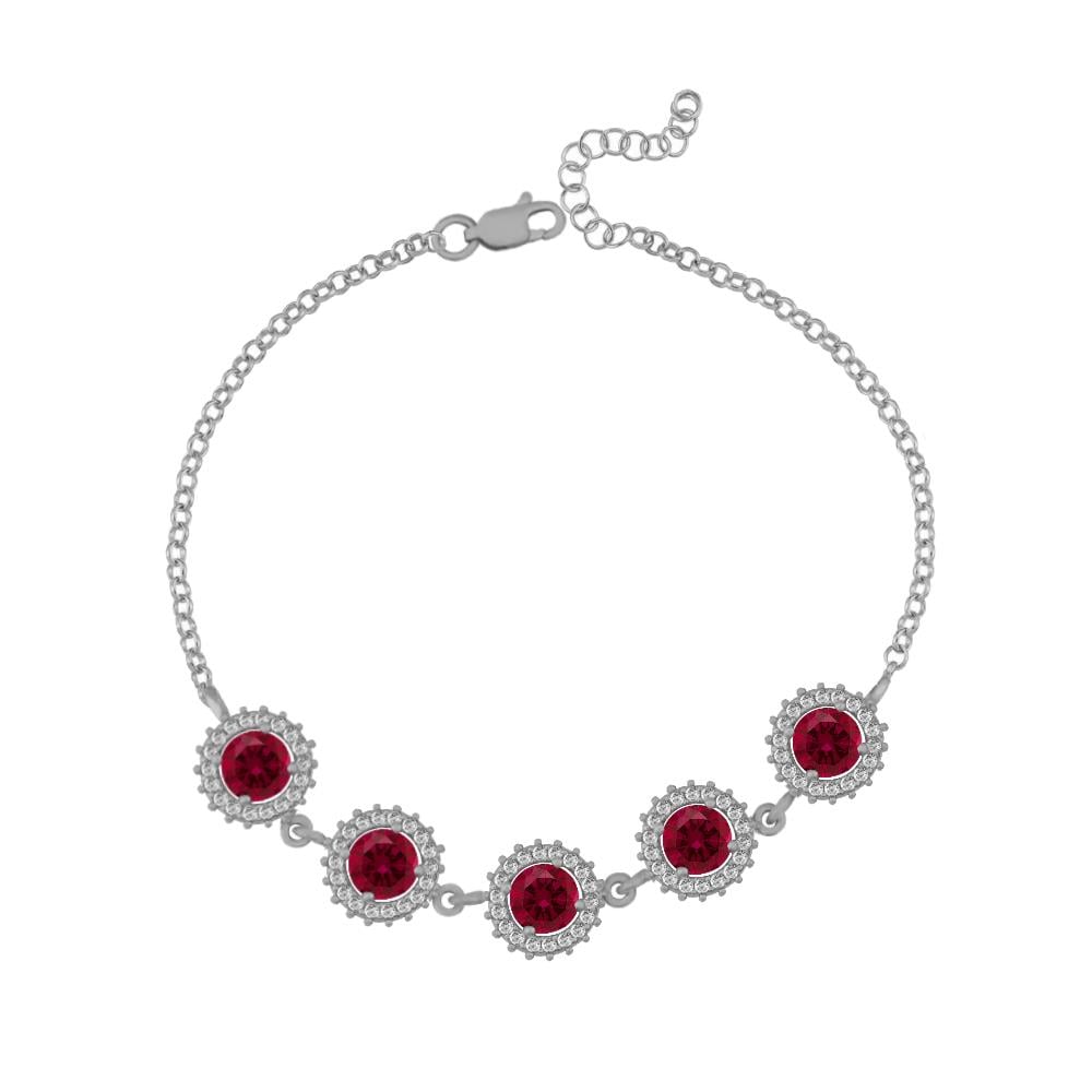 925 Ayar Gümüş Kırmızı Yuvarlak Taşlı Anturaj Bileklik
