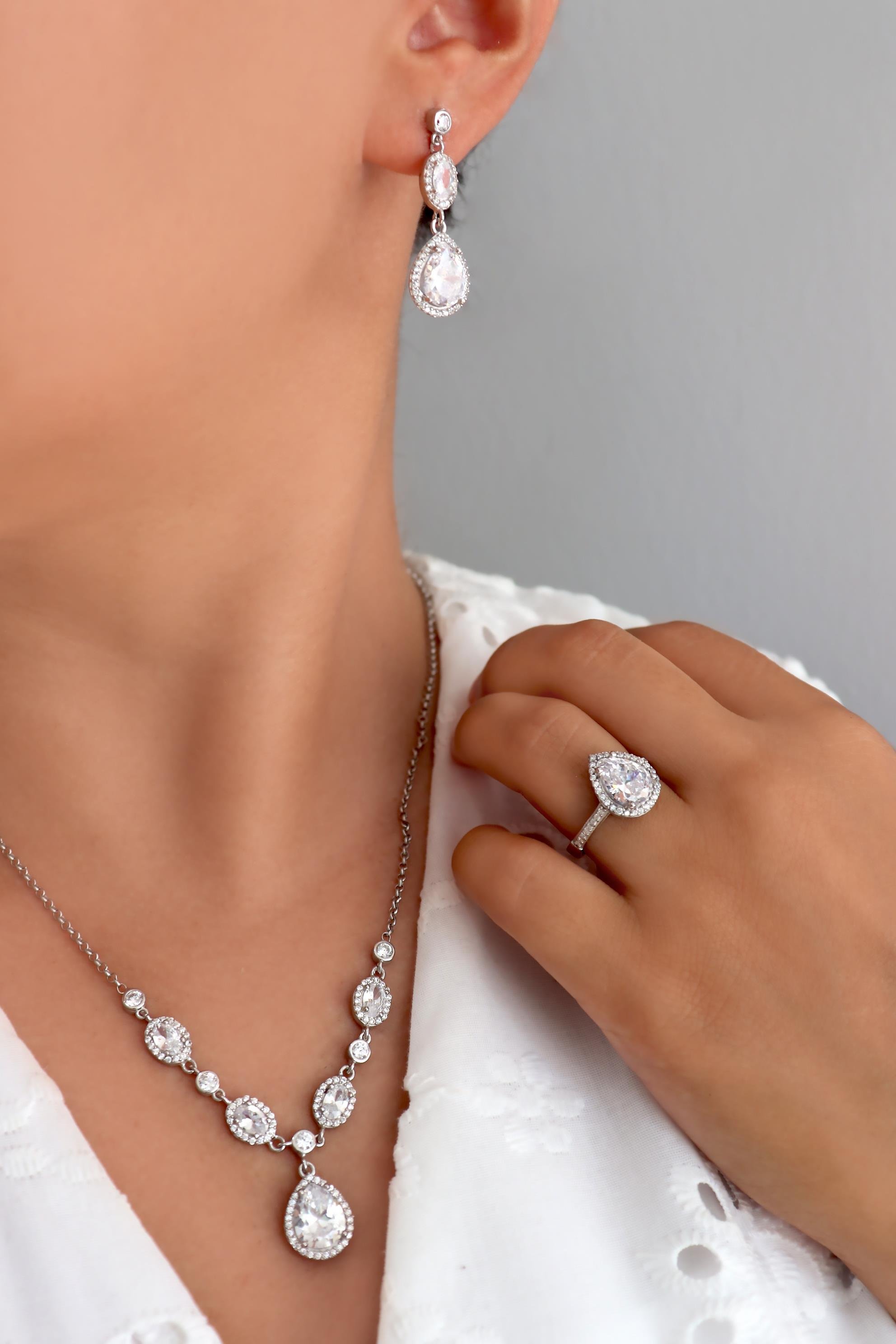 925 Ayar Gümüş Kristal Elegance Davet Takı Seti