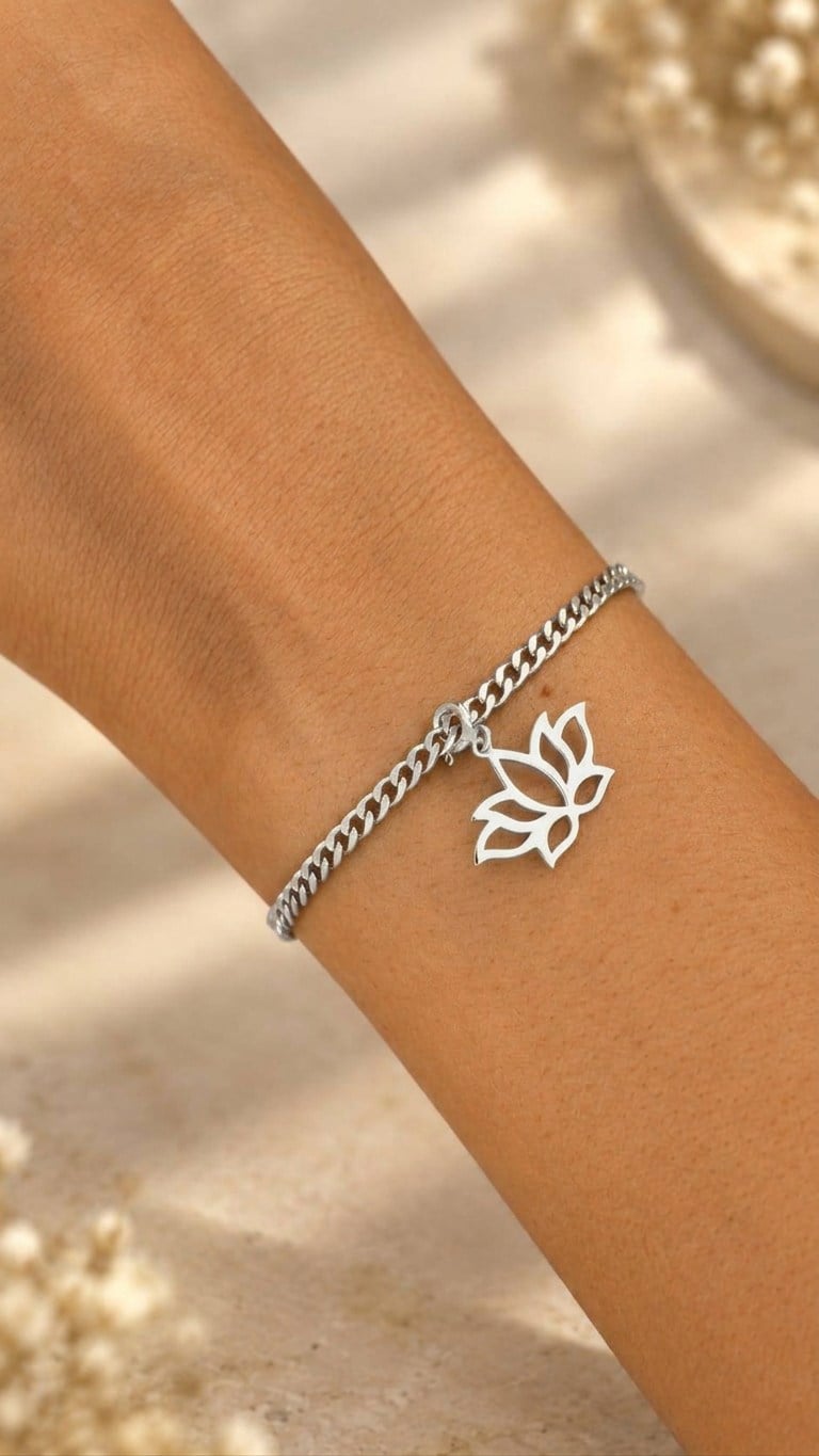 925 Ayar Gümüş Lotus Charm -  Kolye Ucu