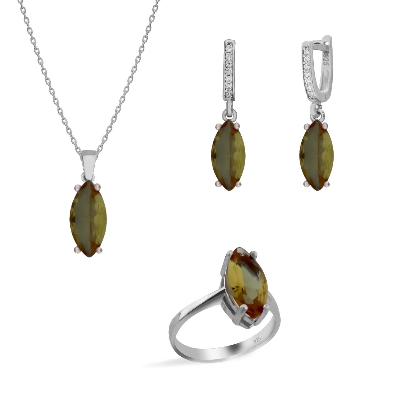 925 Ayar Gümüş Markiz Zultanit Taşlı Takı Seti