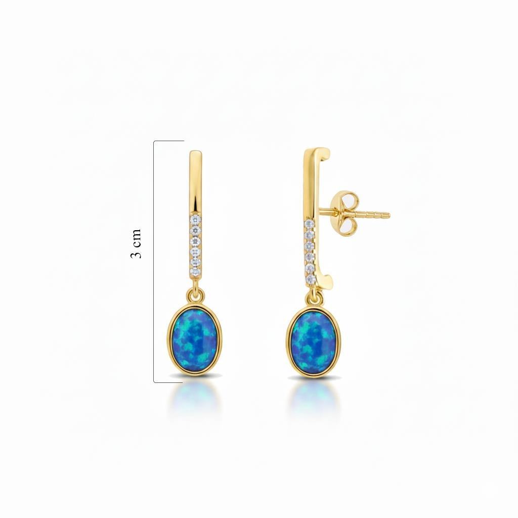 925 Ayar Gümüş Mavi Opal Oval Taşlı Küpe