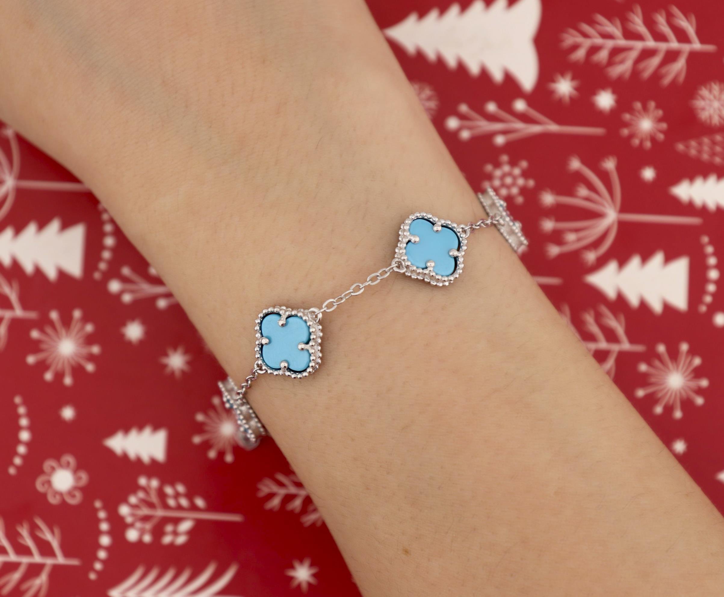 925 Ayar Gümüş Mavi Taşlı Yonca Bileklik