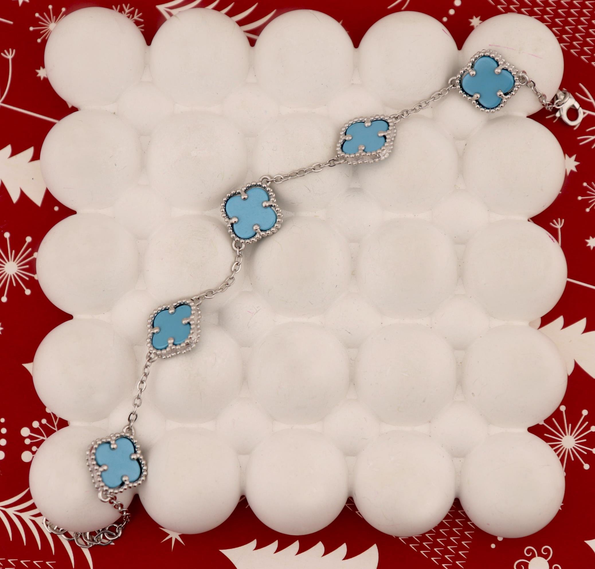 925 Ayar Gümüş Mavi Taşlı Yonca Bileklik