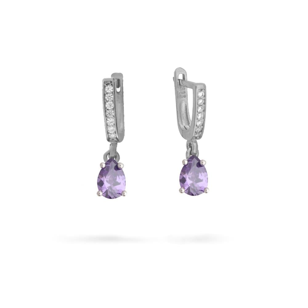 925 Ayar Gümüş Minimal Ametist Damla Taşlı Takı Seti