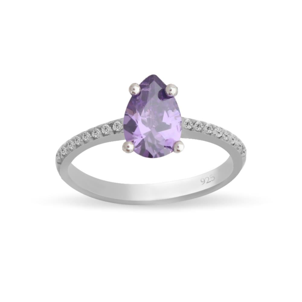 925 Ayar Gümüş Minimal Ametist Damla Taşlı Takı Seti