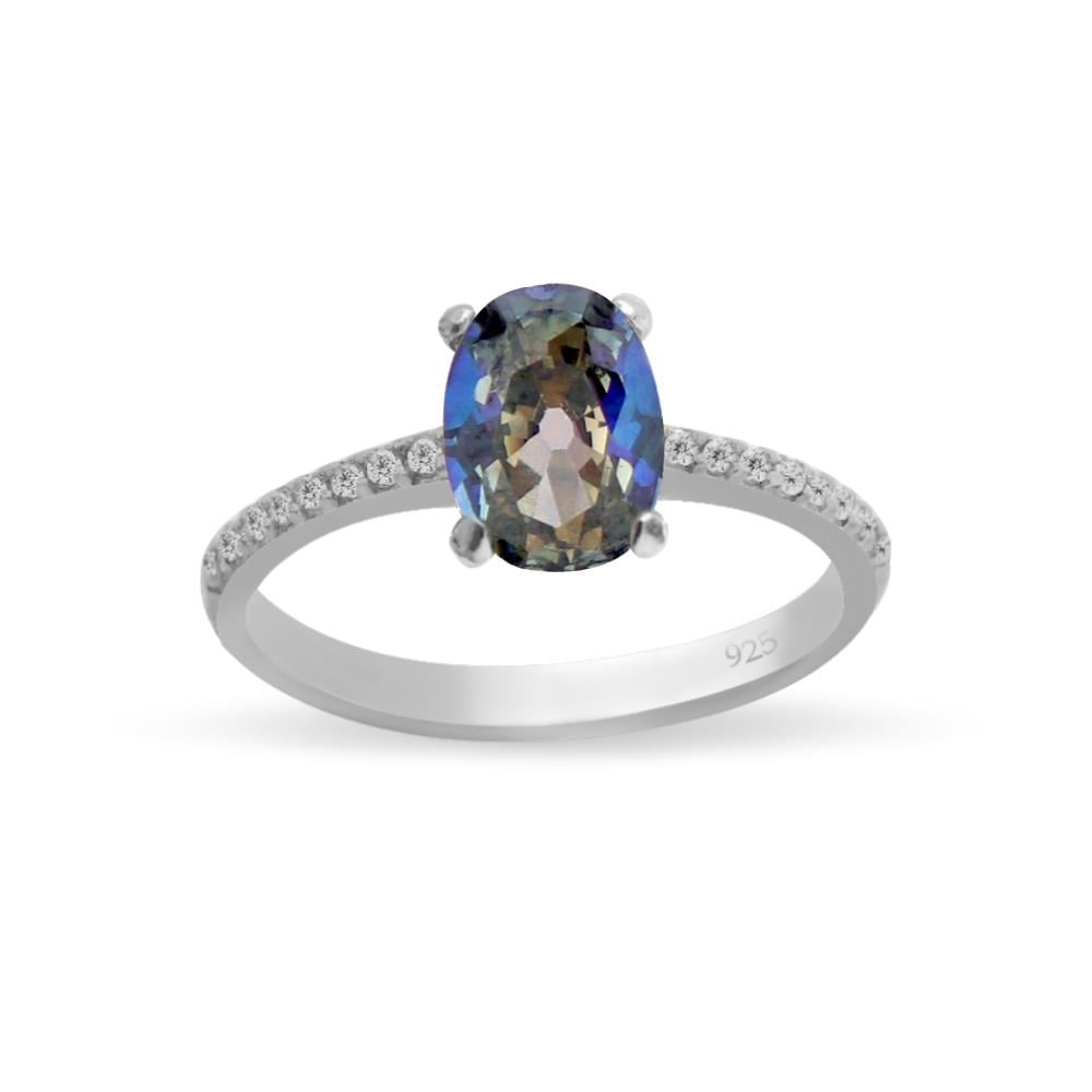 925 Ayar Gümüş Minimal Blue Topaz Oval Taşlı Takı Seti