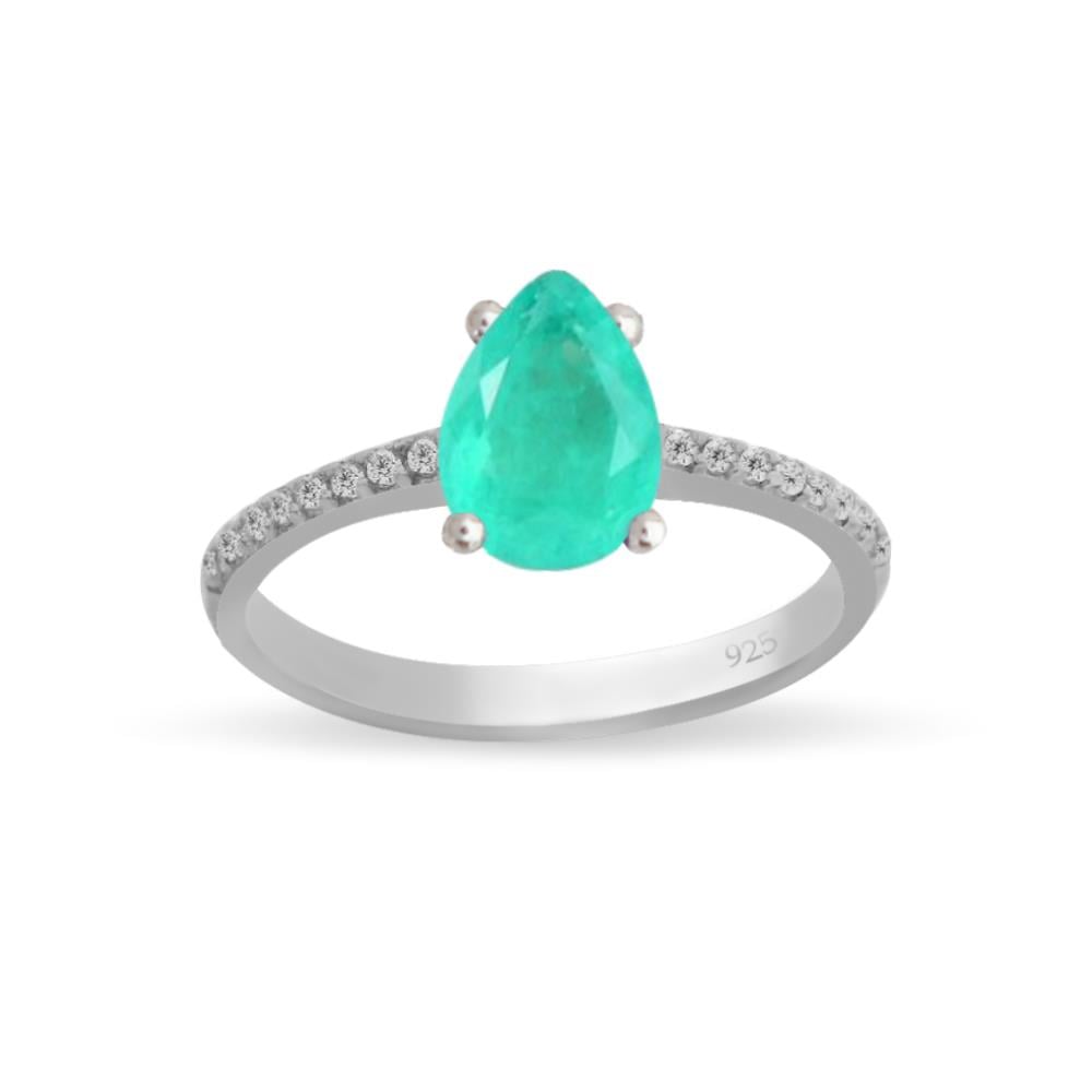 925 Ayar Gümüş Mİnimal Paraiba Damla Taşlı Takı Seti