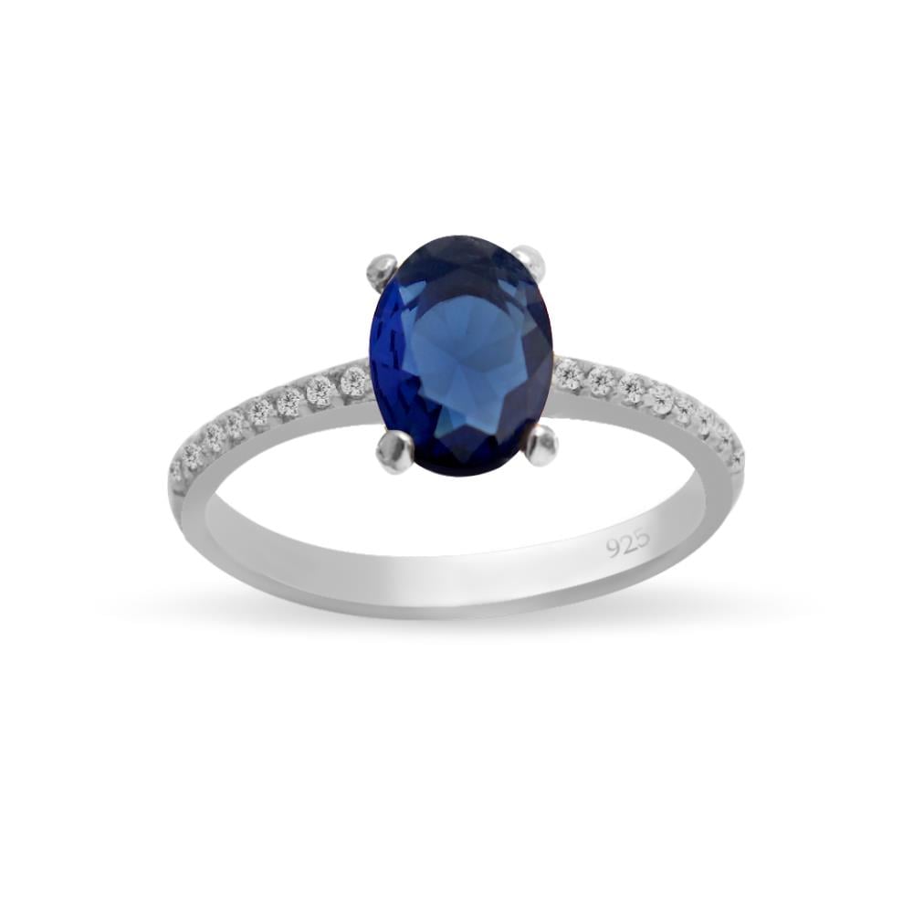 925 Ayar Gümüş Minimal Safir Oval Taşlı Takı Seti