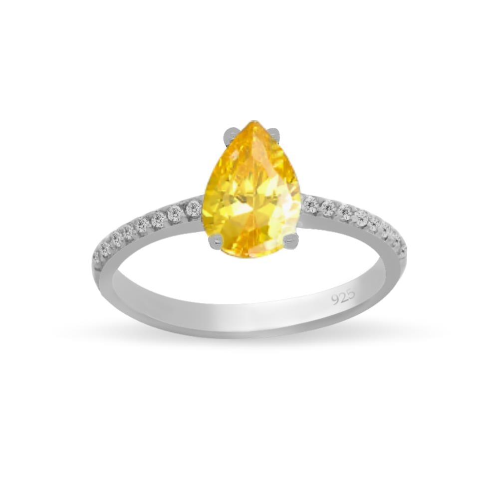 925 Ayar Gümüş Minimal Sitrin Damla Taşlı Takı Seti